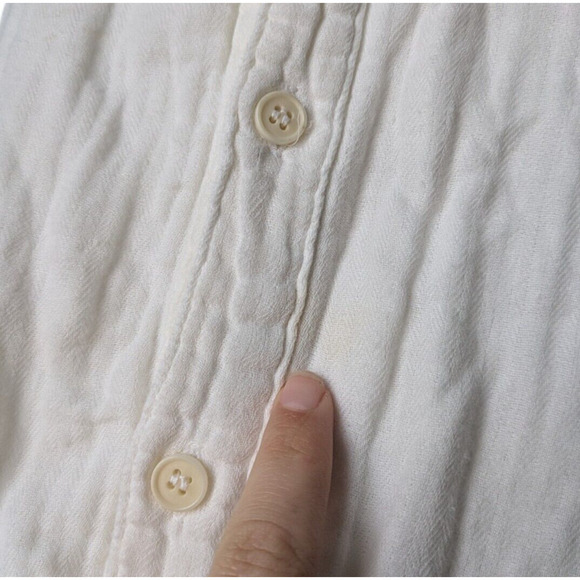 CP Shades Ivory Smocked Cotton Gauze Button Down Shirt Size Small V Neck Collar - Picture 6 of 8